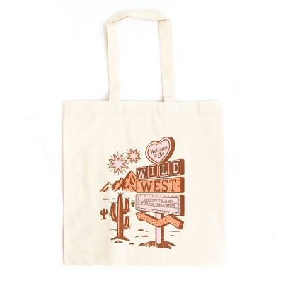 City Creek Prints Wild West Distressed Canvas Tote Bag - 15x16 - Natural