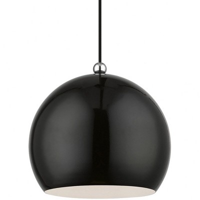 Stockton 11.75" Black and White Globe Pendant with Chrome Accents