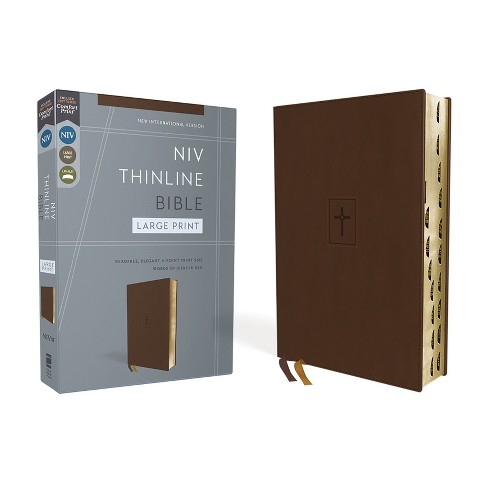 Niv, Thinline Bible, Large Print, Leathersoft, Brown, Red Letter, Thumb Indexed, Comfort Print - by  Zondervan (Leather Bound) - image 1 of 1