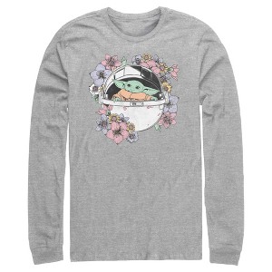 Men's Star Wars: The Mandalorian The Child Floral Bassinet Long Sleeve Shirt - 1 of 4
