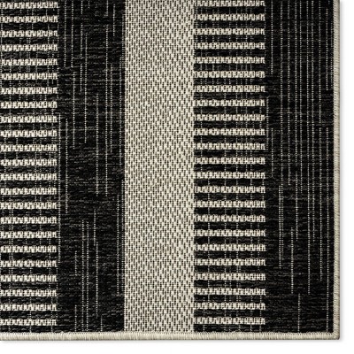 Charlotte Modern Black and Grey Striped Synthetic Indoor/Outdoor Rug