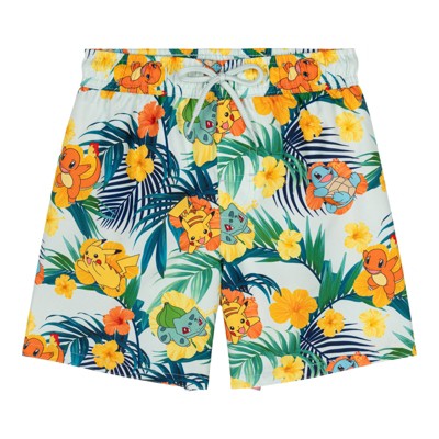 Pokemon Big Boys' Hawaiian Allover Print Button Front Shirt and Shorts Swim Outfit Pikachu Squirtle Green 8 — фото 3