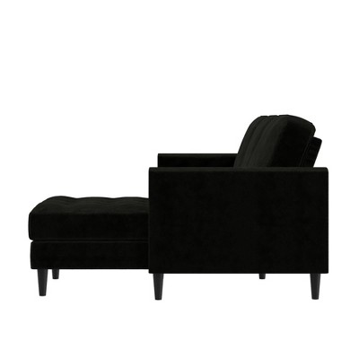 Strummer 81.63" Black Velvet Reversible Sectional Sofa with Ottoman