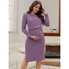 INSPIRE CHIC Women's Fleece Maternity Dress Long Sleeve Round Neck Bodycon Midi Pregnancy Dress - 2 of 4