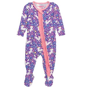 RuffleButts SoftSnooze Baby Girls Ruffle One Piece Footie Pajama - 1 of 4