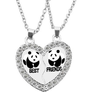 BFF Necklace for 2, Best Friend Necklaces Cute Design Valentines Day Gifts Matching Heart Pendant Friendship Necklaces - 1 of 4