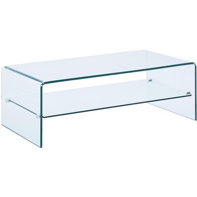 HomeRoots 43" Clear Glass Sled Coffee Table With Shelf