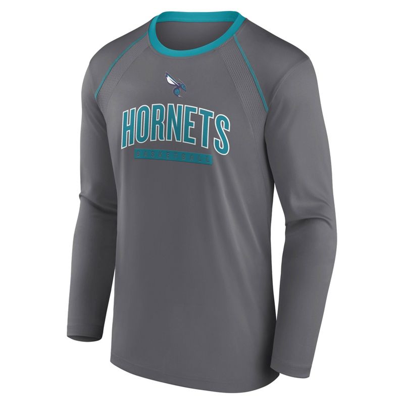 NBA Charlotte Hornets Men&#39;s Long Sleeve Gray Pick and Roll Poly Performance T-Shirt, 2 of 4