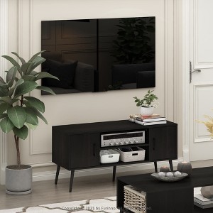Furinno Mid-Century TV Stand Entertainment Media Console w/2 Cabinets&Open Storage Shelves for TVs up to 50",Espresso - 1 of 4