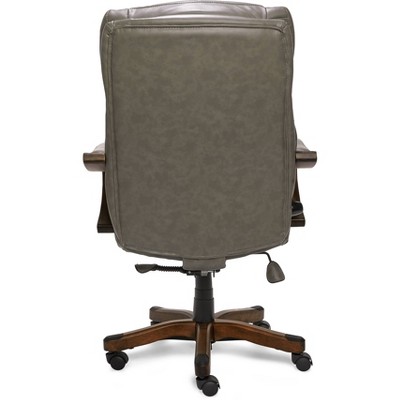 Gray Bonded Leather Executive Swivel Office Chair with Fixed Arms
