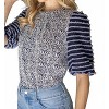 Women's Mixed Pattern Fuzzy Striped Puff Sleeve Top - voy - 2 of 4