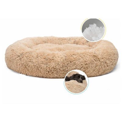 Extra Large Taupe Faux Fur Orthopedic Donut Dog Bed