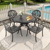 5-Piece Cast Aluminum Outdoor Dining Set with Brown Cushions, Round Table & Stackable Chairs - for Patio, Backyard - 2 of 4