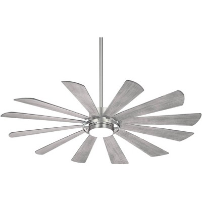 65" Minka Aire Modern Outdoor Ceiling Fan with LED Light Remote Control Brushed Steel Ashwood Wet Rated for Patio Exterior Porch