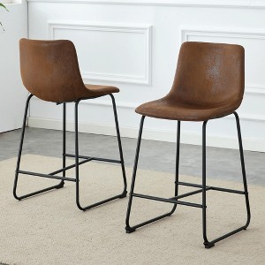 Sapphtopaz Modern Bar Stools Set of 2 Upholstered Armless Backrest Dining Chairs with Footrest Counter Chair for Kitchen Island, Living Room - 1 of 4