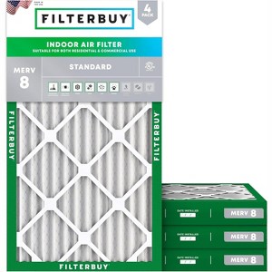 Filterbuy 10x25x2 Air Filter (4-Pack), Pleated MERV 8 Dust Defense Replacement HVAC AC Furnace Filters (Actual Size: 9.50 x 24.50 x 1.75) - 1 of 4