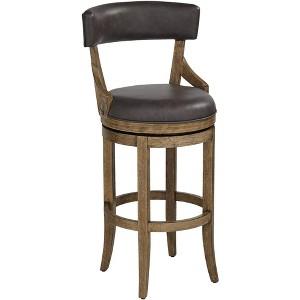 55 Downing Street Wood Swivel Bar Stool Smoke 31 1/4" High Rustic Gray Faux Leather Cushion with Backrest Footrest for Kitchen Counter Height Island - 1 of 4