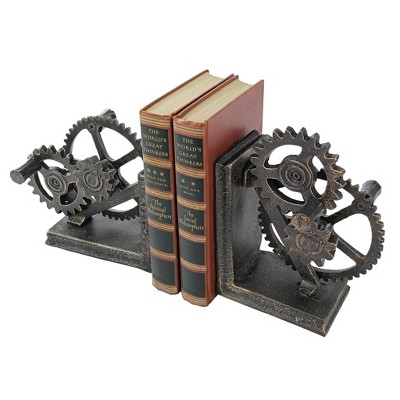 Design ToscanoIndustrial Gear Sculptural Iron Bookends
