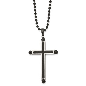 Chisel Stainless Steel and Textured Black IP-plated Cross Pendant on a 24" Ball Chain Necklace - 1 of 1