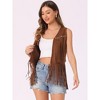 INSPIRE CHIC Women's 70s Western Open Front Faux Suede Fringe Vest - 3 of 4