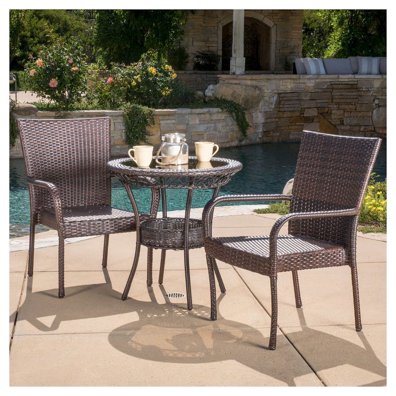 Littleton 3-Piece Wicker Patio Bistro Seating Set - Brown - Christopher Knight Home, 1 of 6