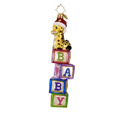 Christopher Radko Company 6.5 Inch Block-Balancing Baby Giraffe Ornament Christmas Birth Unisex Tree Ornaments