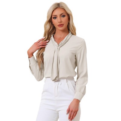 INSPIRE CHIC Women's Long Sleeve Pleated Tie Neck Office Blouses