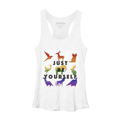 Adult Design By Humans Just Be Yourself Rainbow Origami Animals By Racerback Tank Top