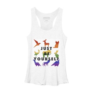 Adult Design By Humans Just Be Yourself Rainbow Origami Animals By Racerback Tank Top - 1 of 2