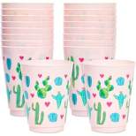 Sparkle and Bash 16 Pack Plastic Cactus Tumbler Cups, Fiesta Party Supplies (Pink, 16 oz)