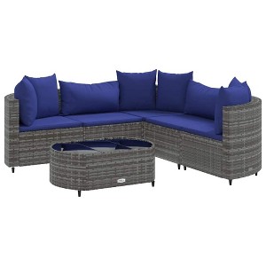 vidaXL Patio Sofa Set with Cushions Lounge Setting Outdoor Furniture Poly Rattan - Gray and Blue 5 Piece - 1 of 4