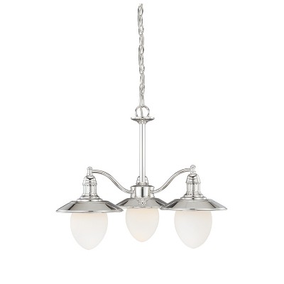 VAXCEL Marina Bay 3 Light Nickel Coastal Chandelier White Glass