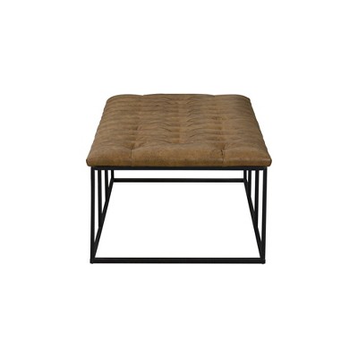 Draper 58" Light Brown Faux Leather Tufted Cocktail Ottoman