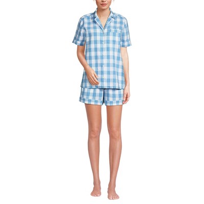 Lands' End Women Linen 2 Piece Pajama Set - Short Sleeve Top and Shorts