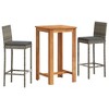vidaXL 3-Piece Patio Bar Set - Gray PE Rattan Bar Stools, Solid Acacia Wood Table, Removable Cushions for Garden & Outdoor Use - 2 of 4