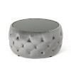 Upholstered Ottoman Round Coffee Table Cocktail Table Footrest Footstool with Button-Tufted Diamond Stitching, Beige/Dark Blue/Smoke Gray-Merax - 4 of 4