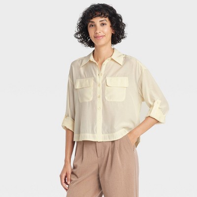 Women's Long Sleeve Button-Down Cropped Utility Shirt - A New Day™