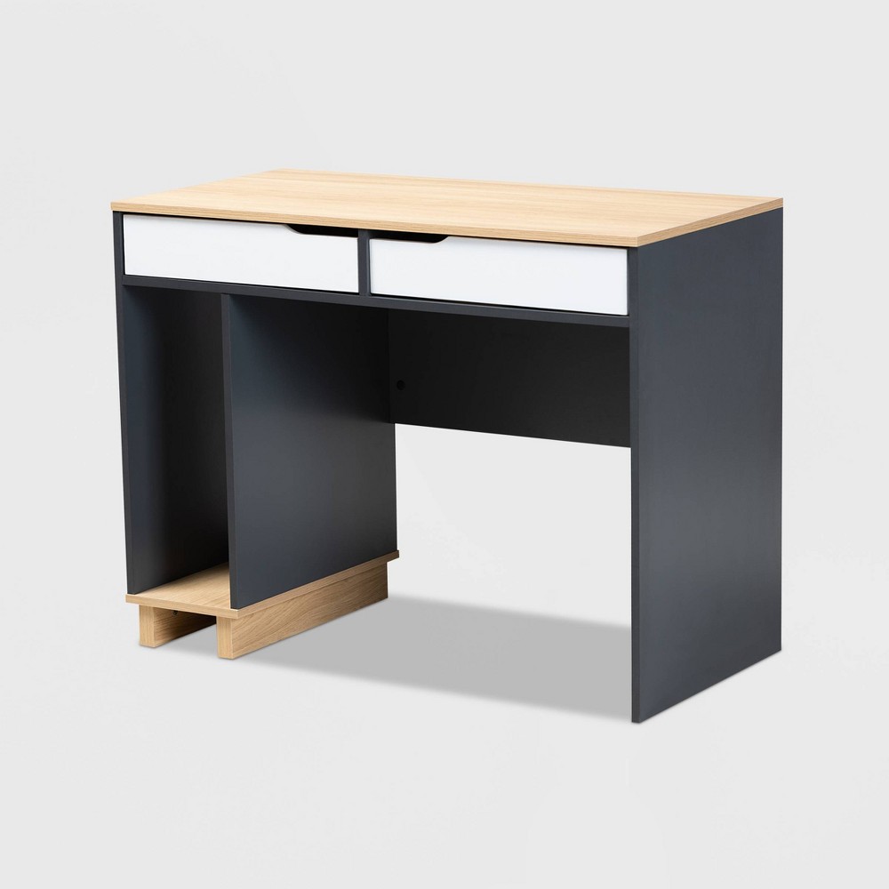 Photos - Office Desk Reed 2 Drawer Wood Computer Desk - Gray/White - Baxton Studio