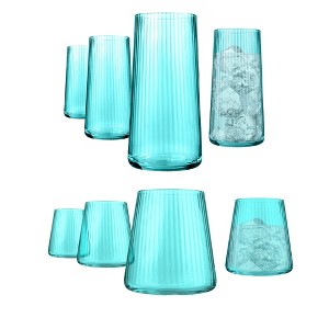 Artland Soho Optic 14.5oz DOF & 17.5oz Highball Glasses 8-Piece Set, Modern Design Barware Glasses, Elegant Durable & Stylish - Turquoise - 1 of 4
