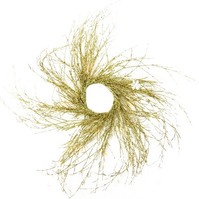 Northlight Pre-Lit Gold Glittered Twig Artificial Christmas Wreath - 36-Inch, Warm White Lights