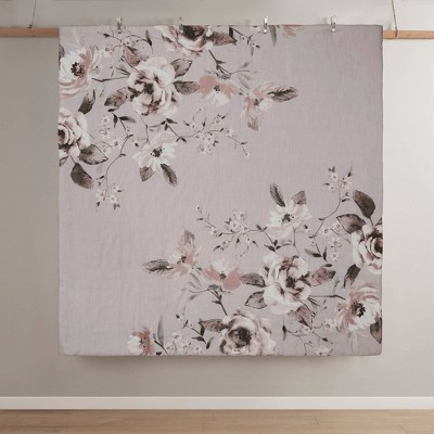 Lilac Floral Cotton King/Cal King Duvet Cover Set