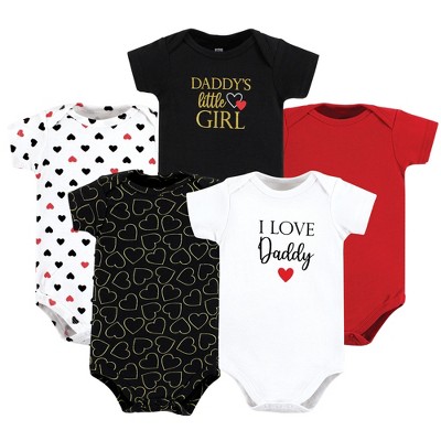 Hudson Baby Infant Girl Cotton Bodysuits, Girl Daddy Red Black 5pk : Target