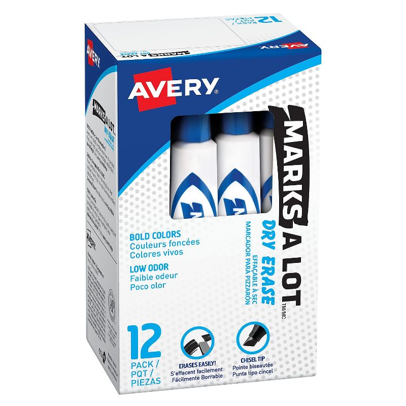 Avery Marks-A-Lot Dry-Erase Markers Chisel Tip Blue Ink 12/Pk 24406, 5 of 9