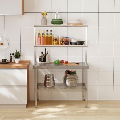 Stainless Steel Double Overshelf, Commercial Double Deck Overshelf, Height Adjustable 2-Tier Overshelf for Kitchen, Restaurant, Workshop, Prep