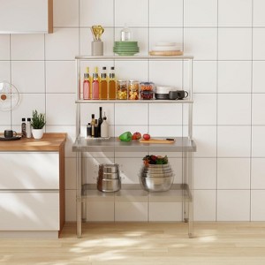 Stainless Steel Double Overshelf, Commercial Double Deck Overshelf, Height Adjustable 2-Tier Overshelf for Kitchen, Restaurant, Workshop, Prep - 1 of 4