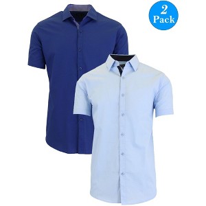 Galaxy By Harvic Men's Short Sleeve Slim Fit Oversized  Button Down Dress Shirt -2 Pack( Sizes 3X-5X) - 1 of 4