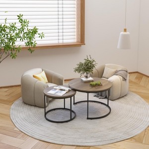 KTMBDW luxury Nesting Round Coffee Table Set of 2 End Table for Living Room,Stacking Side Tables, Marble Pattern Top with Metal Frame, Easy Assembly. - 1 of 4