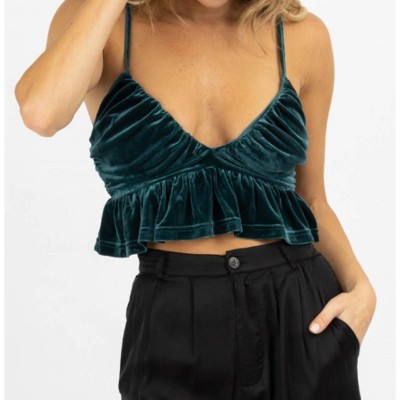 Women's VELVET RUFFLED CROPPED TOP - Blue Blush