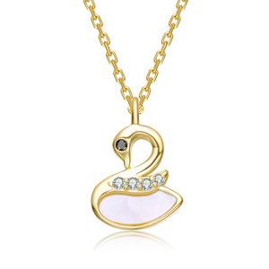 Guili 14K Gold Plated with Black Eyes, Clear Cubic Zirconia Graceful Swan Design Pendant Necklace For Kids - 1 of 2