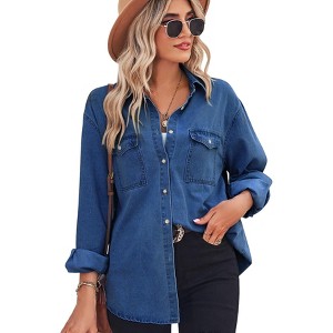 Coolmee Women's Denim Shirts Button Down Shirt Business Casual Tops - 1 of 4